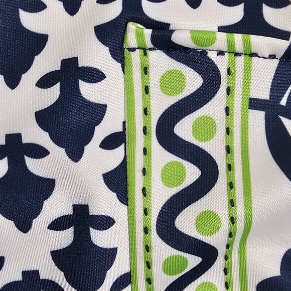 Gretchen Scott Two Timer V Neck Sleeveless Sheath Dress Sz Small Navy And Green - Picture 6 of 7